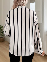 Perfee Striped Collared Neck Long Sleeve Shirt OutfitFlow